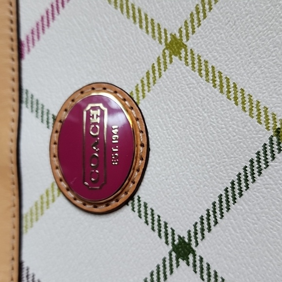 * Coach Peyton Tattersall White Hand Bag Tote Purse - Picture 2 of 10